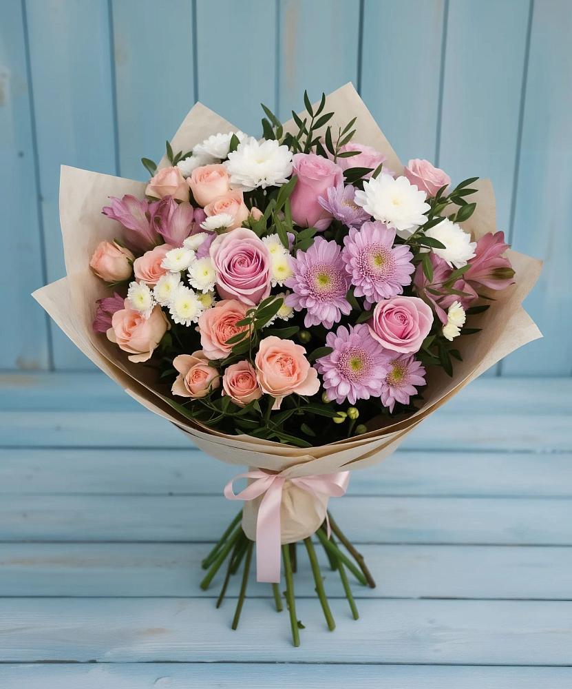 Букет цветов из: Хризантемы, Розы и Альстромерии в Садовом Воронежской области