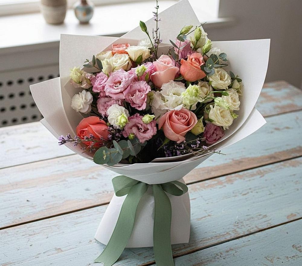 Букет цветов из: Розы, Лизиантусы и Гвоздики в Садовом Воронежской области