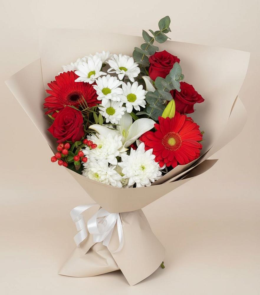 Букет цветов из: Розы, Хризантемы, Герберы и Лилии в Садовом Воронежской области