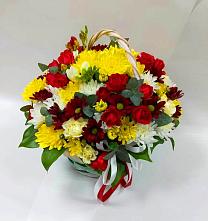 Цветочная композиция из Хризантемы и Розы в корзине #REPLACE_PRED# Садовом Воронежской области