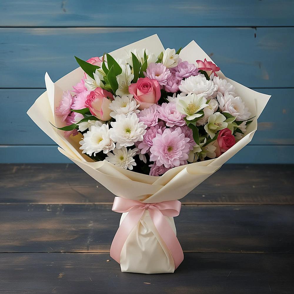 Букет цветов из: Хризантемы, Альстромерии и Розы в Садовом Воронежской области